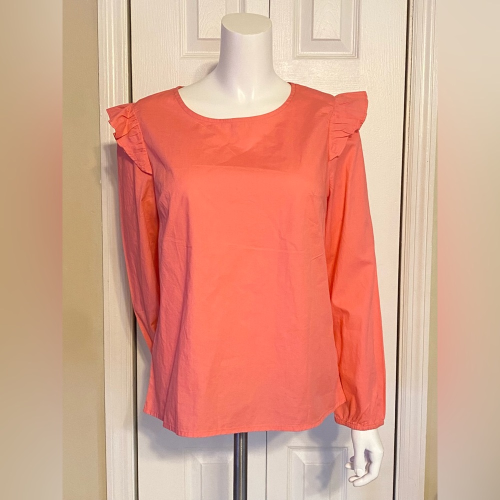 J. Crew Ruffle Sleeve Coral Top SZ M